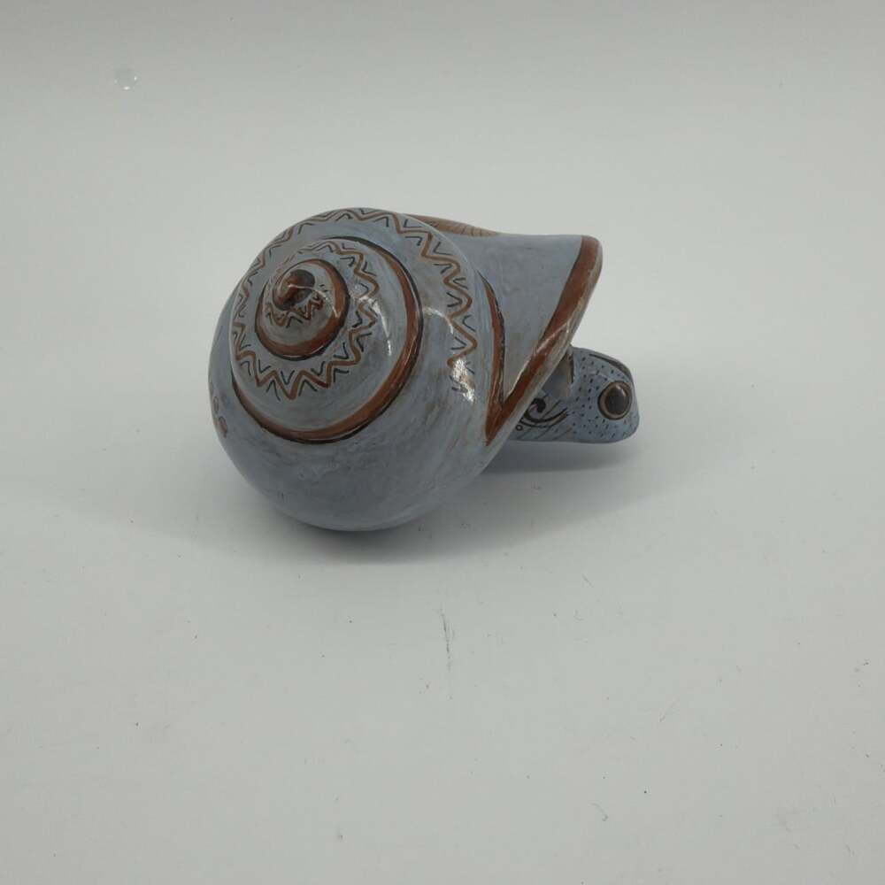Vtg Tonala Mexico Snail Figurine Blue Signed JP Pottery Hand Painted Art 4”